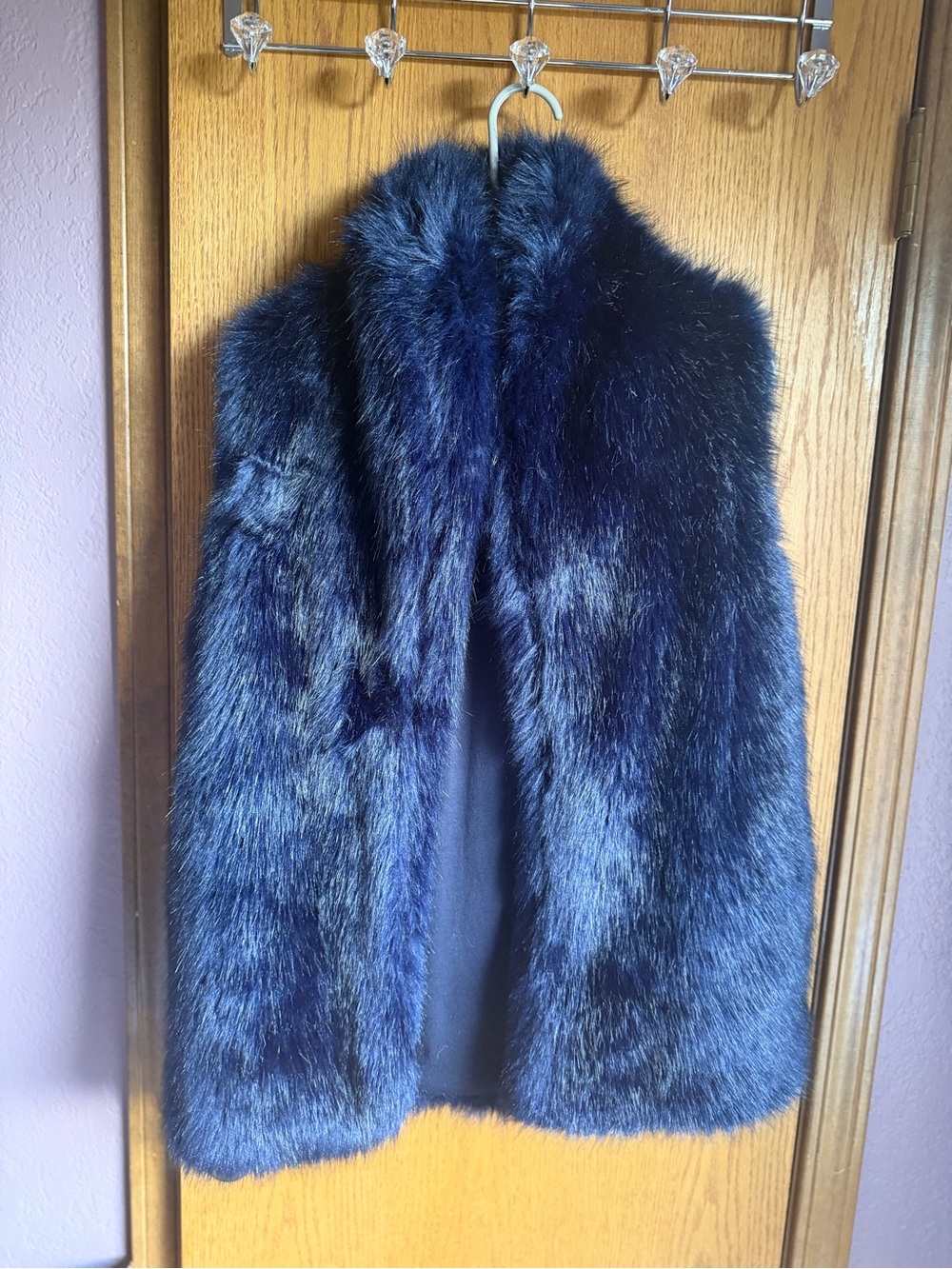 Honey Punch Faux Fur Teddy Jacket in Deep Navy